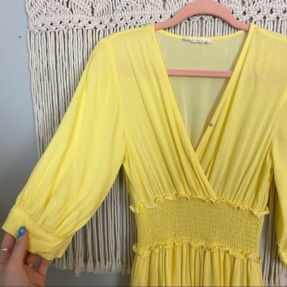 Élodie Yellow White Smocked Waist Midi Sundress with Sleeves Size Small - Picture 6 of 11